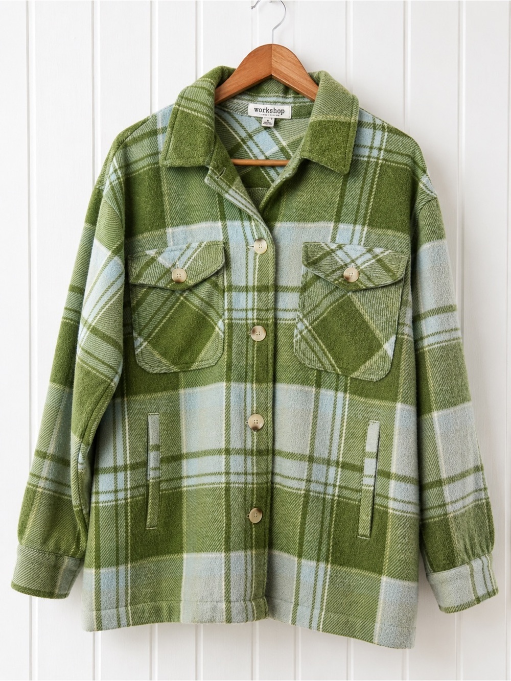 Workshop Republic Clothing Green Plaid Shacket Jacket Women’s M